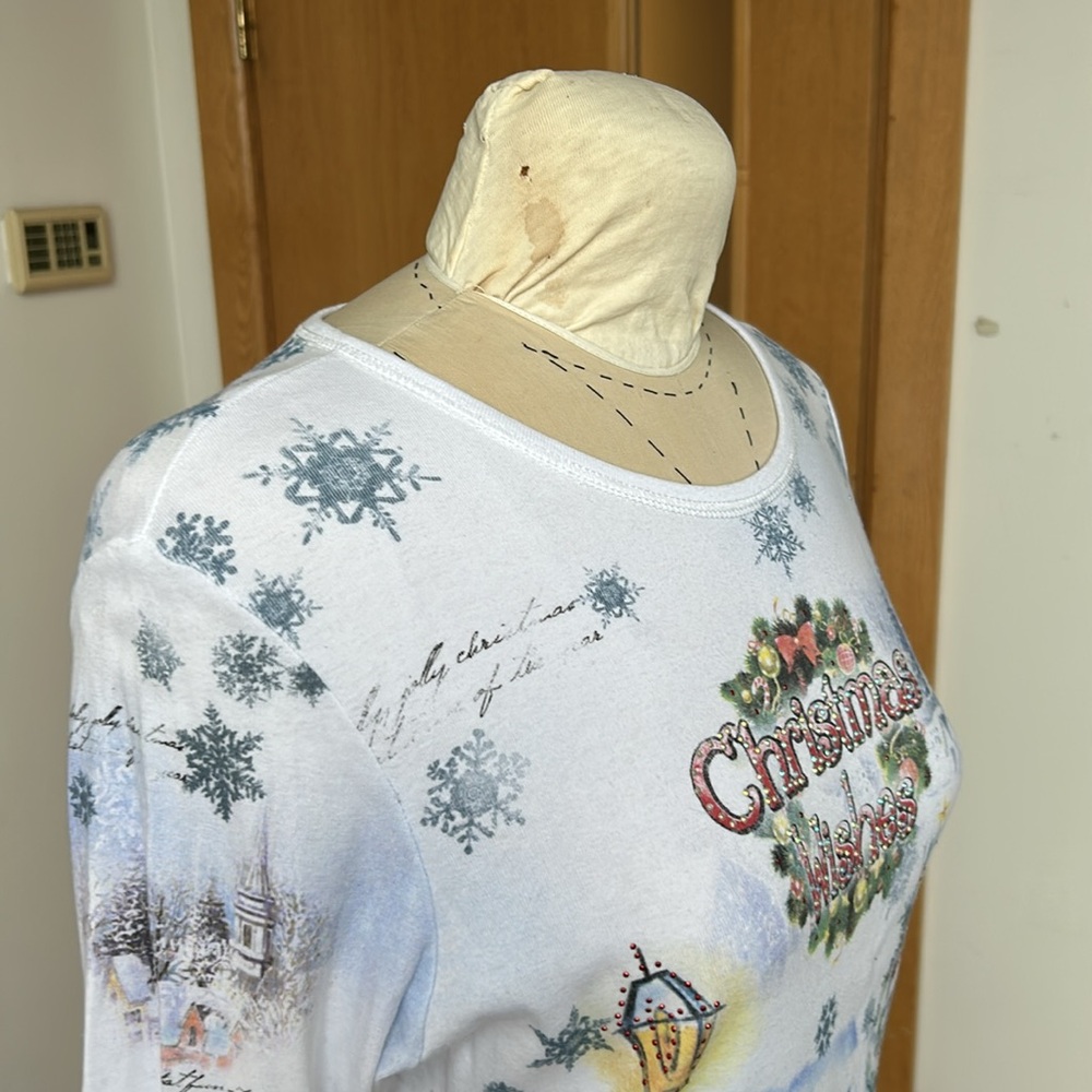 Studio Gem Embellished Christmas Wishes 3/4 Sleeve Top‎ Snowflakes Snowman L/XL - Picture 9 of 16